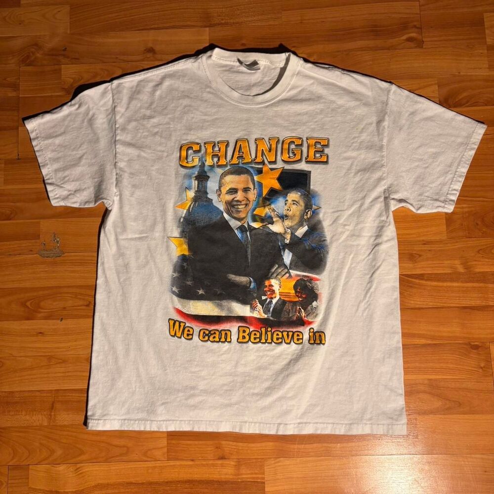 Vintage Obama “Change We Can Believe In” White Tee Size XL Campaign Shirt